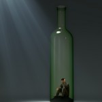 Image of a person inside a wine bottle