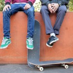 Young people skateboarding