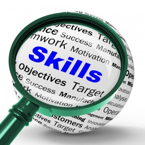 The word "skills" magnified