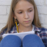 Student,Child,Writing,,Studying,,Thoughtful,Kid,,Pensive,Learning,Schoolgirl