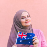 Muslim,Woman,In,Hijab,Holds,Flag,Of,Australia
