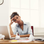 Deadline,Stress,Concept,-,Sad,African-american,Business,Woman,Sitting,At