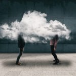 Two,People,Chatting,Inside,A,Cloud,.,Brainstorming,Concept,.