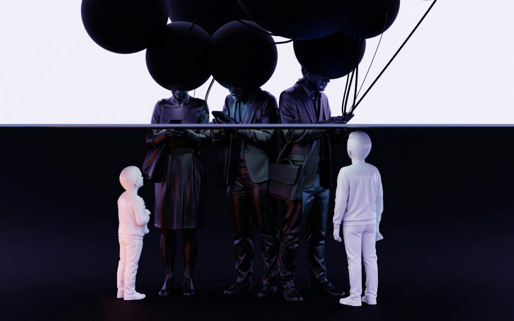 Abstract image of people and balloons