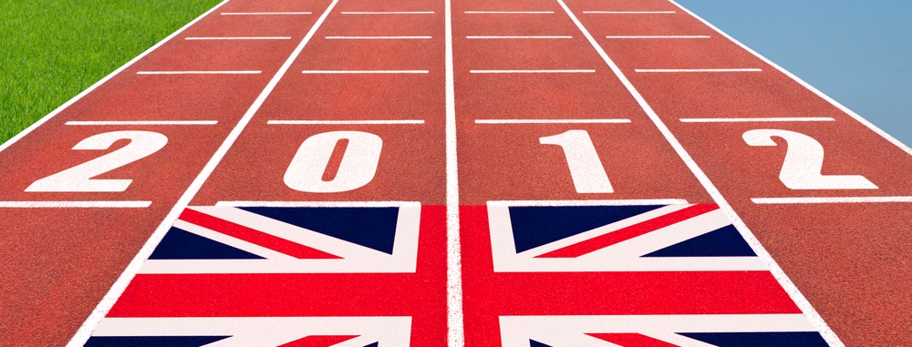 athletic track with 2012 and Union flag