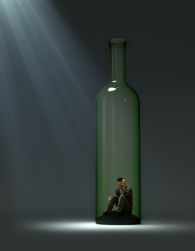 Image of a person inside a wine bottle
