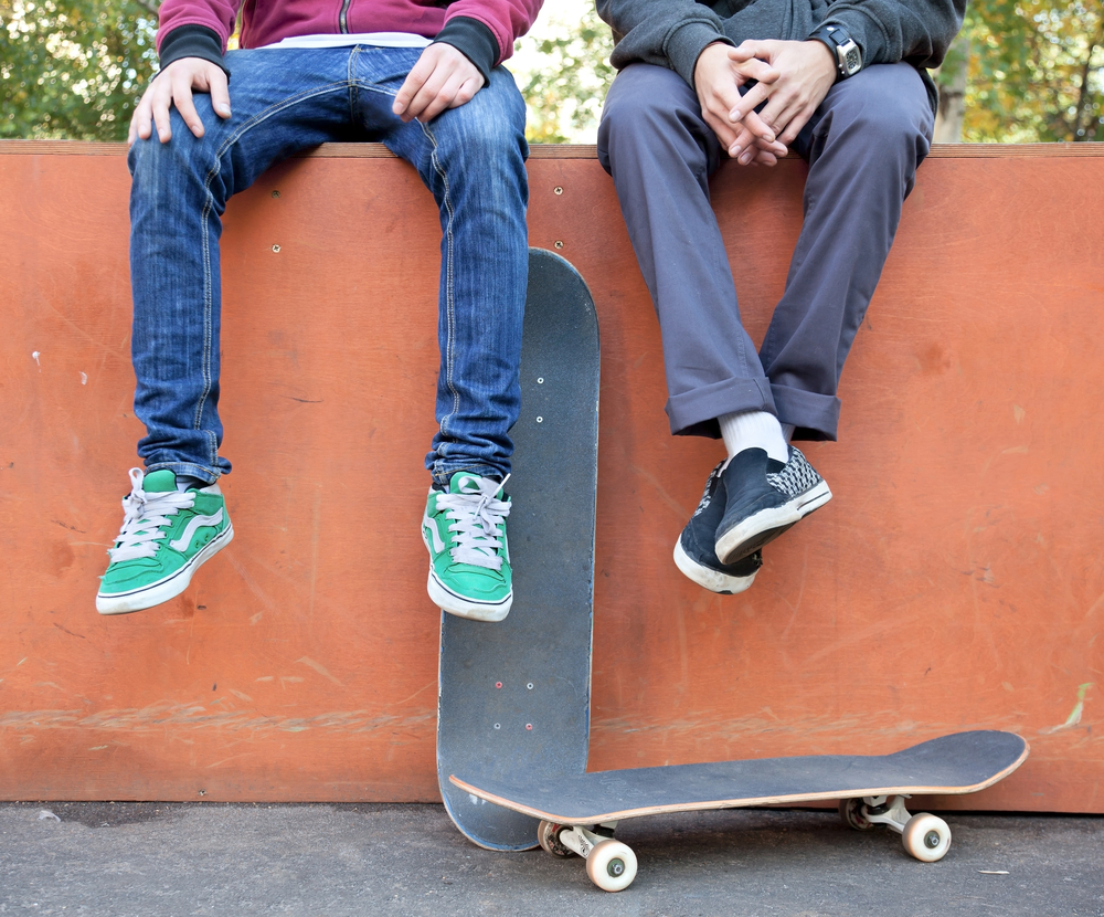 Young people skateboarding