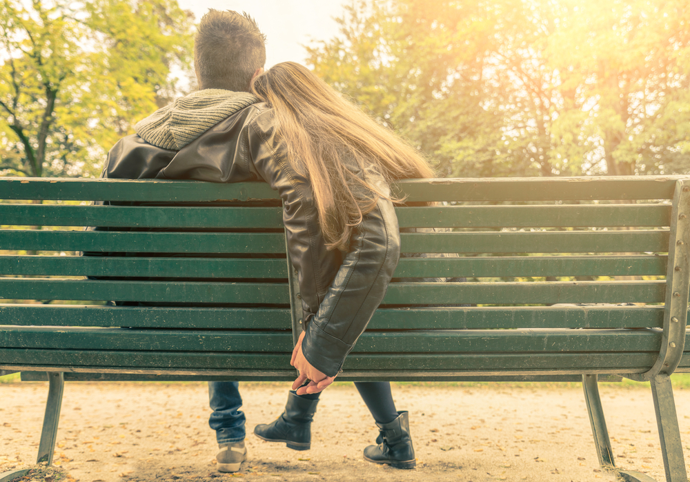 Couple sitting on park bench