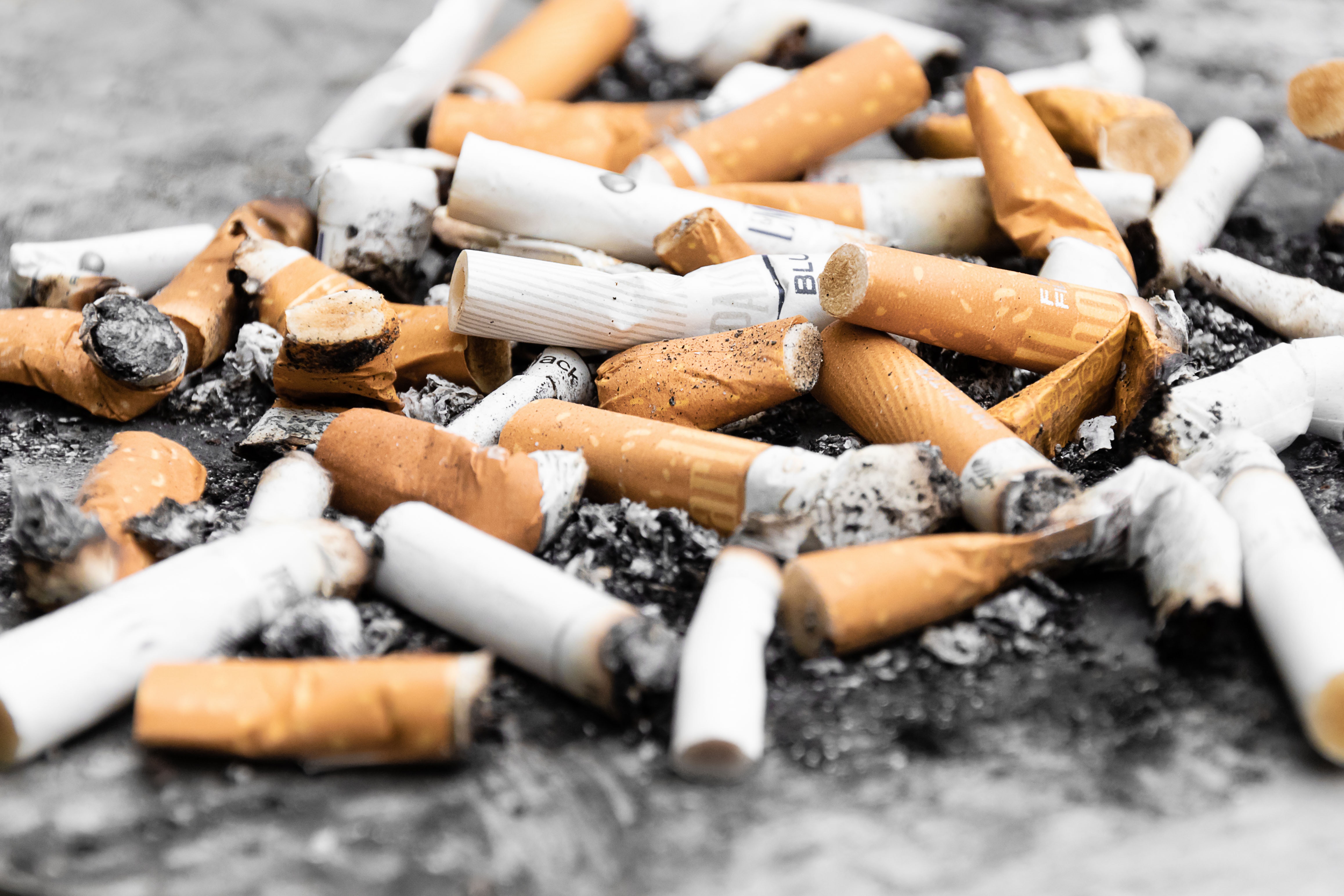 a pile of orange cigarette butts in ash