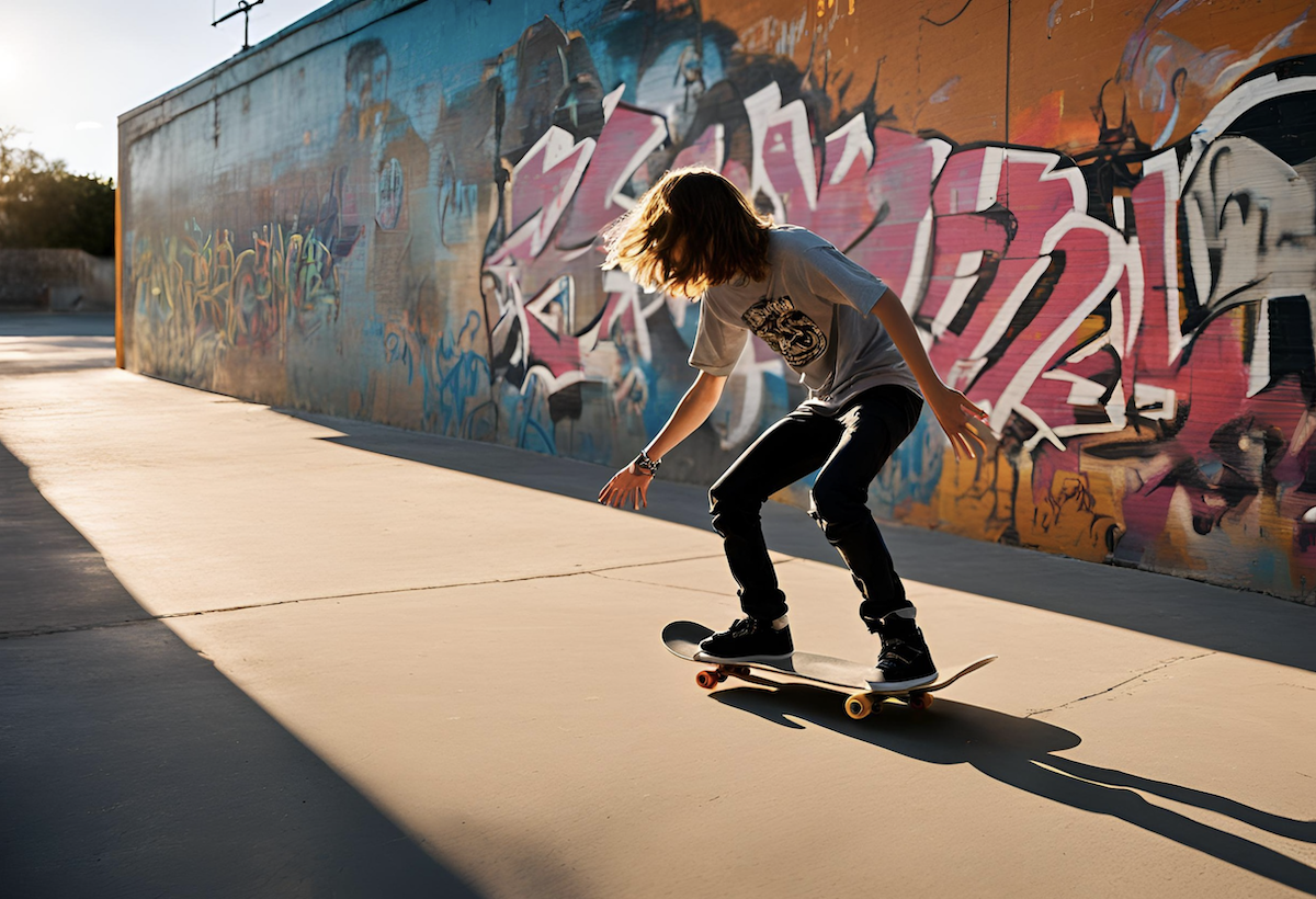 Skateboarding teenager